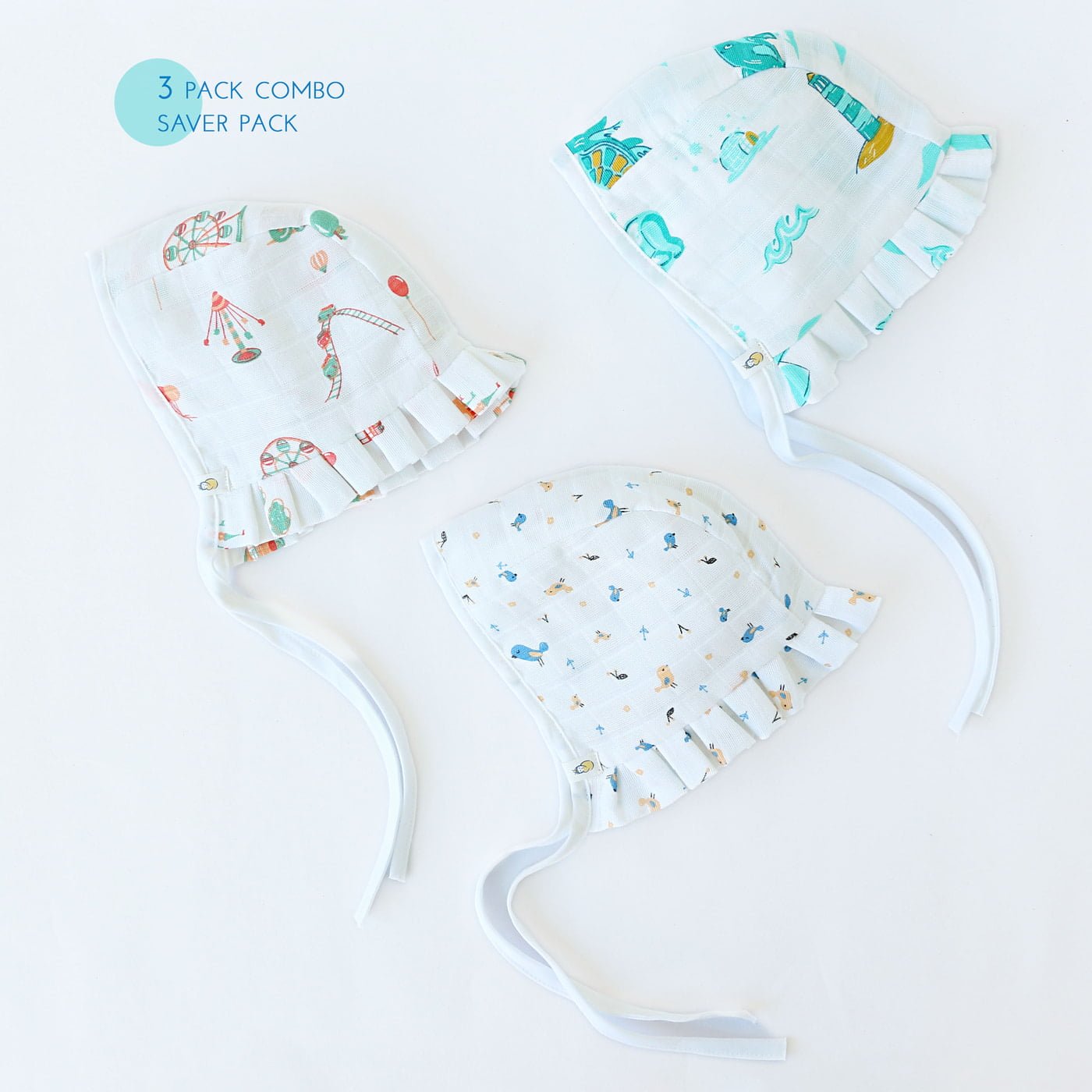 Muslin Baby Cap 100% Cotton ( 0 - 4 months ) 3 Pack Combo S6