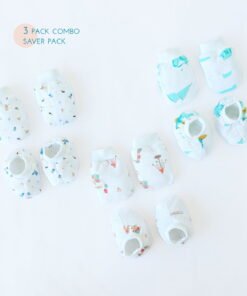 Baby Mittens and Booties 3 Pack Set ( 0 - 4 months ) 100% Cotton