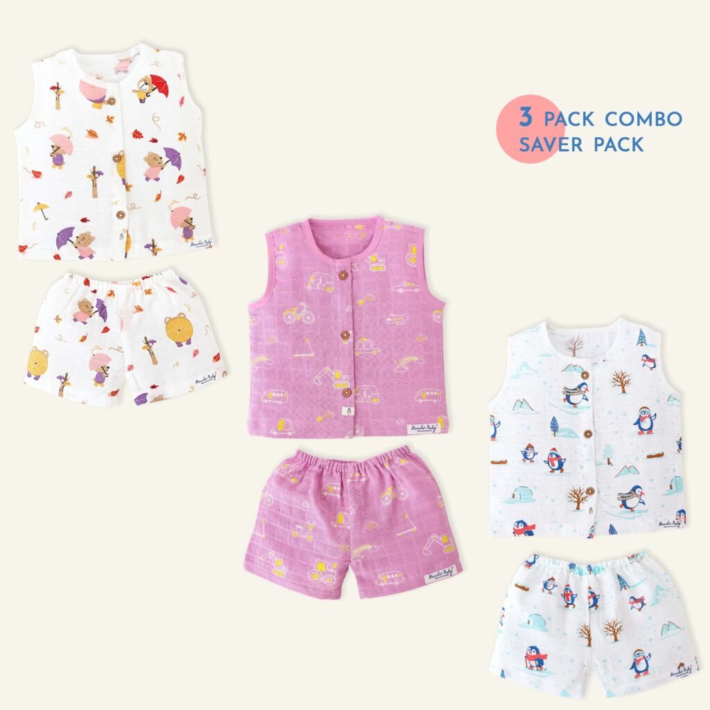 Sleeveless Top - 3 & Shorts - 3 (newborn to 4years) Assorted 3 Pack - Little explorer combo