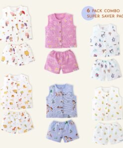 Muslin Unisex Sleeveless top - 6 & Shorts set - 6 (NB - 4years) COMBO SAVER 6 PACK